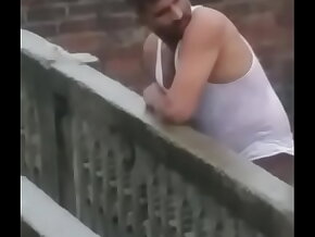 Desi secretary masturbating his coarse cock at roof
